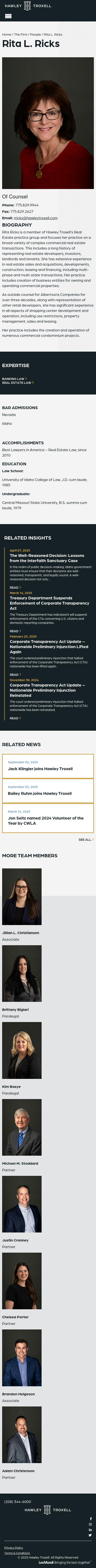Rita L Ricks of Hawley Troxell - Reno NV Lawyers