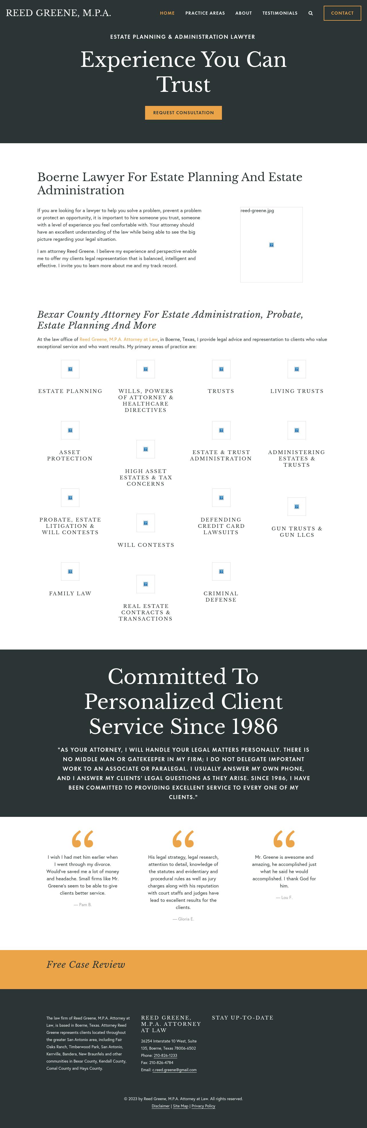 Reed Greene, M.P.A. Attorney at Law - Boerne TX Lawyers