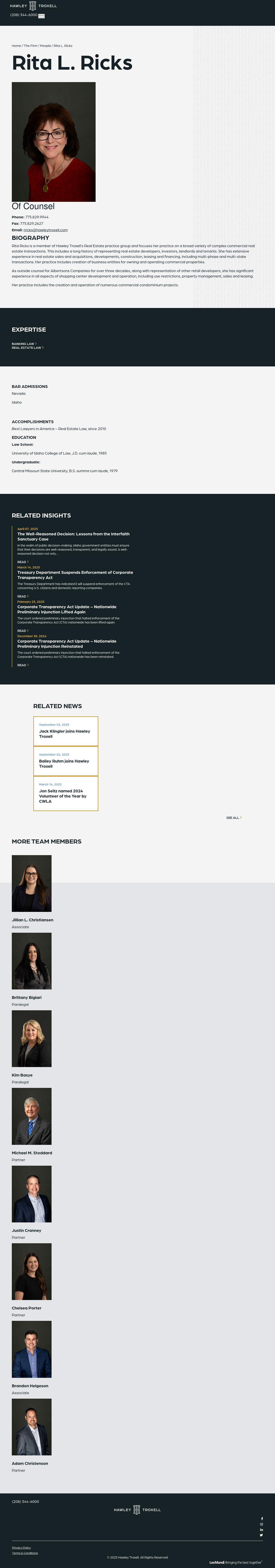 Rita L Ricks of Hawley Troxell - Reno NV Lawyers