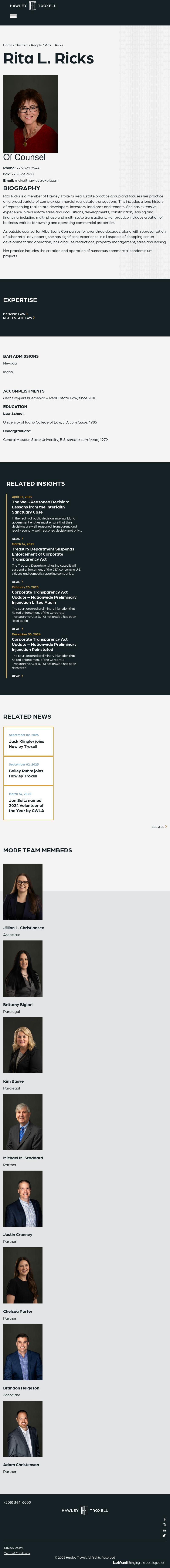 Rita L Ricks of Hawley Troxell - Reno NV Lawyers