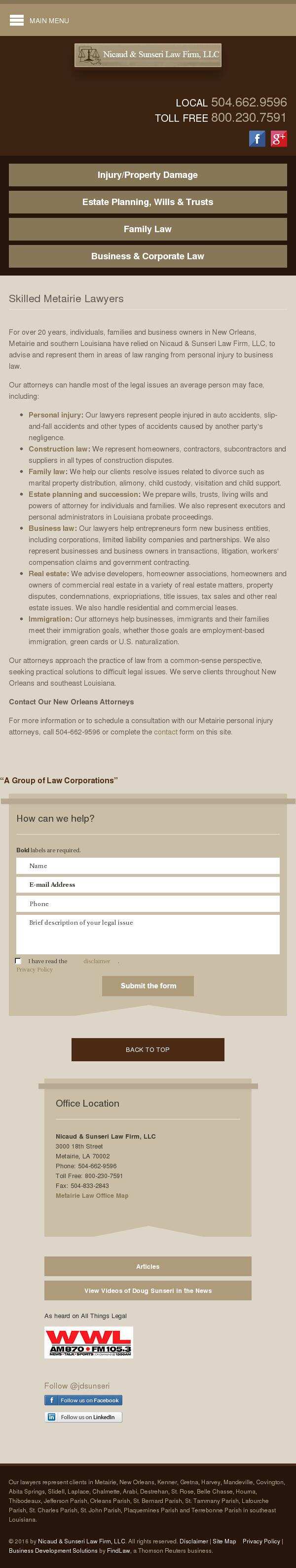 Nicaud & Sunseri Law Firm, LLC - Metairie LA Lawyers